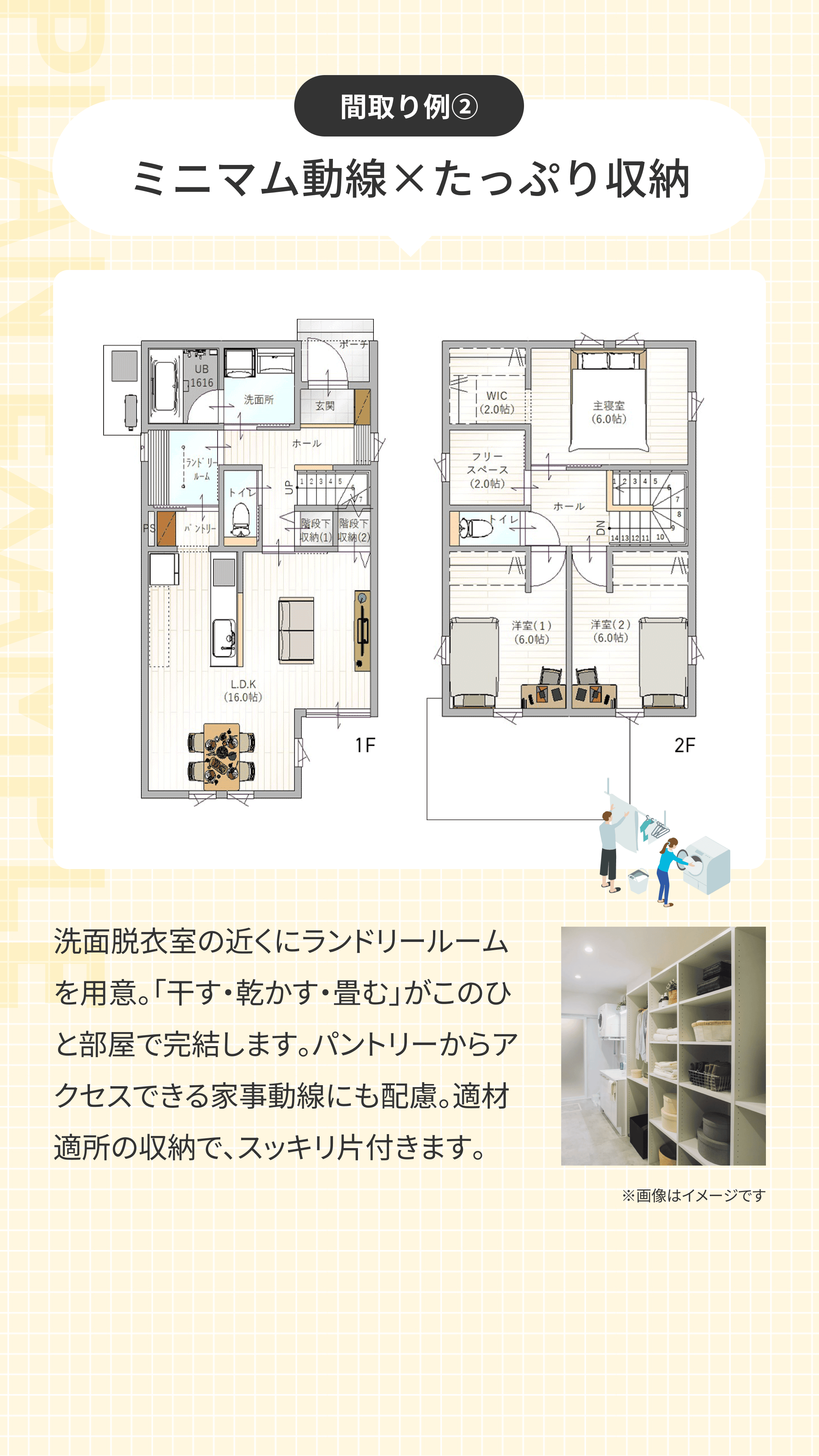間取り例② ミニマム動線×たっぷり収納