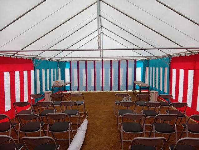 地鎮祭　紅白幕と青白幕